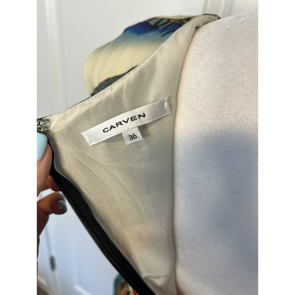 Carven Dress Asian Print Tie Wrap Scoop Neck Abstract Swoop Neck 36 8 / 10 - Picture 12 of 16